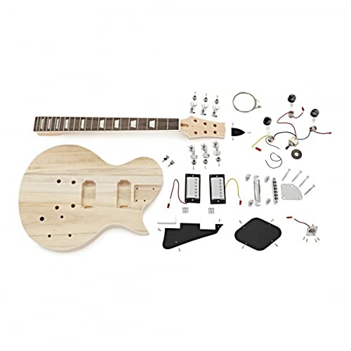 DIY E-Gitarren-Bausatz - LP-Stil - Anfänger-Niveau | Korpus aus unlackiertem Paulownia für ein individuelles Finish, Griff aus wärmebehandeltem Ahorn, ohne Schweißnähte