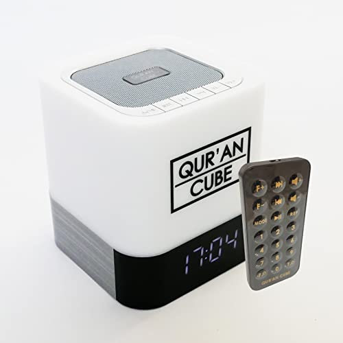 Qur’an CubeⓇ Quran Speaker With Multiple Translations and Reciters, Remote Control and Built in Bluetooth (Silver)
