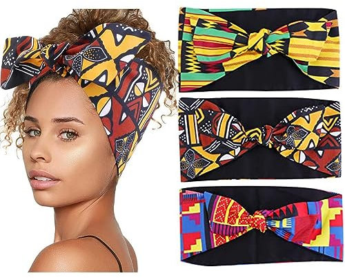 Yean Afrikanisches Stirnband, geknotet, breites Haarband, Yoga, afrikanische Headwraps für Frauen und Mädchen (3 Stück) (A)
