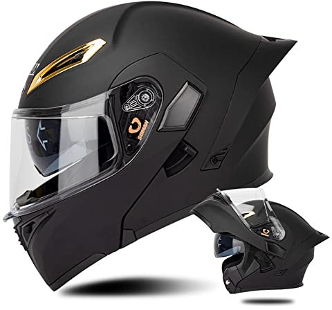Motorrad Modularer Helm Roller DOT Integralhelm mit Doppelglas Motorradhelme Moped Pendlerhelm Klapphelm für Männer & Frauen (Matte black,55~56cm S)