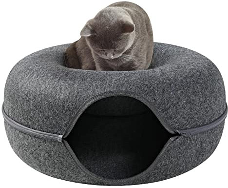 Katzentunnel Filztunnel Katzenspielzeug Katzenbett Katzennest Filz Rundes Design Abnehmbarer Donut Haustiertunnel Katzenhöhle Für Kleine Haustiere, Kaninchen, Kätzchen, Welpen Und Hunde