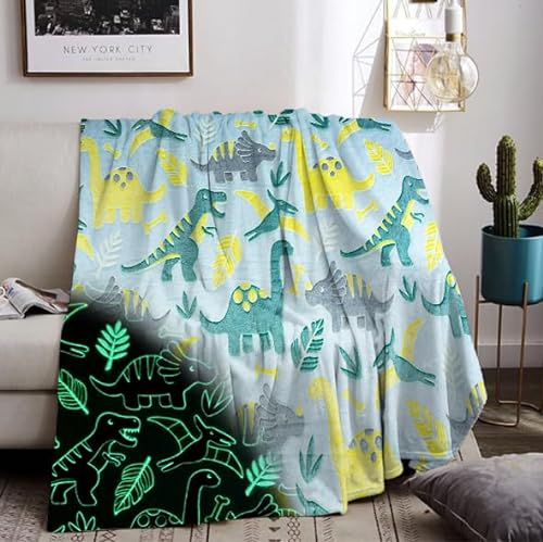 IUNTWEIE Coperta in Pile per Bambini Dinosauri Fluorescente, Coperta in Pile di Flanella, Che Si Illumina al Buio coperta per tutte le stagioni per bambini 130 x 150 cm