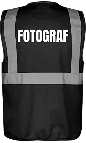 Fassbender-Druck WARNWESTEN - Sicherheitsweste GELB mit Taschen und Reißverschluss nach EN ISO 20471 zertifiziert - Warn Weste für FOTOGRAF - Unisex mit hochwertigem Reflektorstreifen