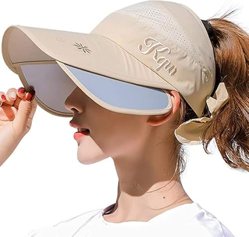 HINGTAT Visir hatt för kvinnor brett brätte golf visir keps solskydd hatt för strand trädgård tennis löpning solskydd hatt, BEIgE, en storlek