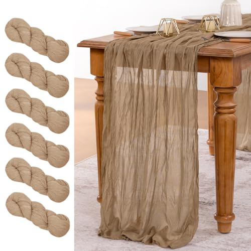 MLMW Lot de 6 chemins de table en étamine, 4,3 m de long, en gaze de style bohème et transparent, pour mariage, fête prénatale, anniversaire, fête prénuptiale, couleur chair