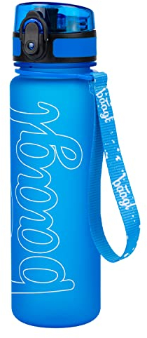 Baagl Kinder Trinkflasche Auslaufsicher Wasserflasche 500ml, Schule und Sport Flasche für Jungen, Mädchen Tritan (Logo Blau)