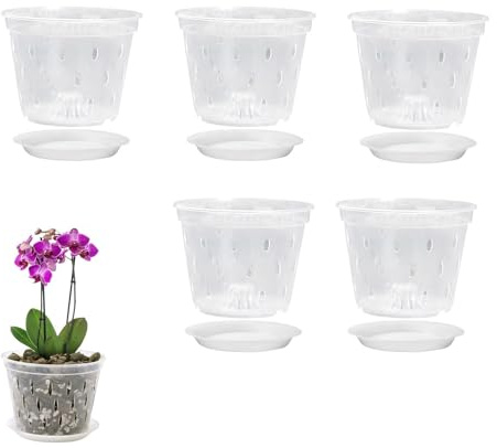 BBTISG Paquete de 5 macetas para orquídeas, maceta de orquídea de 5 pulgadas con agujero de drenaje y transparente para plantas y trasplantes, macetas de jardín