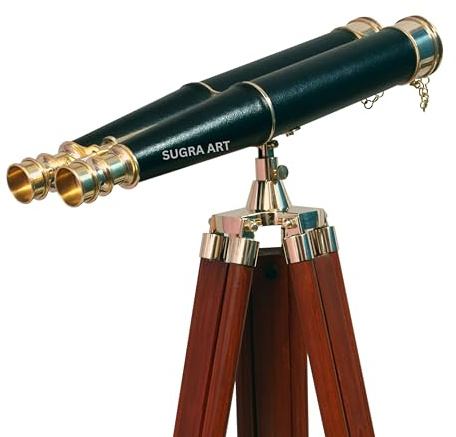 SUGRA ART Binocolo Admirals da pavimento in ottone massiccio, completamente funzionale, decorazione nautica per la casa, binocolo per adulti con treppiede in legno (nero)