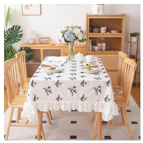 Gualiy Tischtuch Quadratisch, Tischtuch 150x260CM Baumwolle Tischdecke Abwaschbar Landhausstil Blumen Stickerei Tischdecken für Wohnzimmer, Schwarz Weiß