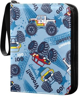 Monster Truck Cars Sammelkartenalbum 4 Taschen Kartenordner 50 Seiten 400 Karten PU Reißverschluss Kartenbinder Aufbewahrungshalter für Sportspielkarte