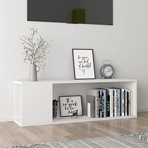 Rantry Mobile TV Stand 2 Ripiani, Mobiletto Basso per TV Tavolino da Salotto, Supporto TV per Salotto, Bianco, 100x24x32 cm, Legno Multistrato, Minimalista