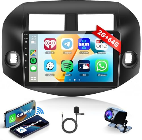 2G+64G Wireless Carplay Android 13 Radio de Coche 2 DIN para Toyota RAV4 2005-2013 10.1 Pulgadas Radio Coche con Android Auto Mirror Link GPS Navi WiFi Bluetooth FM/RDS/Dab/OBD/DVR/SWC Cámara Trasera