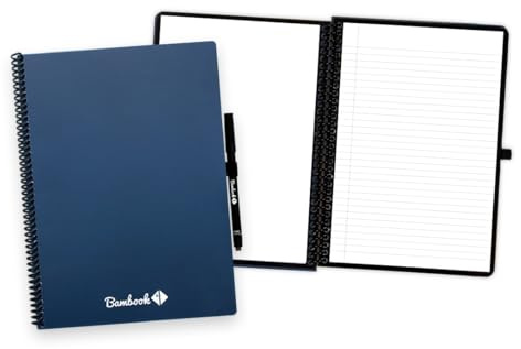 BAMBOOK Colourful Notizbuch - Navy - A4 - Blanko & Liniert - Wiederverwendbares Notizbuch, Notizblock, Reusable Notebook, Löschbares Whiteboard-Notizbuch