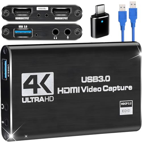 HDMI Video Capture Card for Switch, 4K External Capture for Streaming With USB 3.0 and 2K 30FPS Game for Nintendo Switch/PS5/Xbox/PS4/Steam Deck