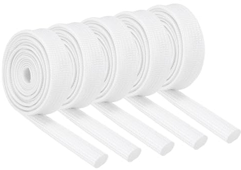 sourcing map 10Pcs Insulation Braided Cable Sleeve,3.3Ft-9/32 Inch ID White, High Temp Silicone Coated Fiberglass Sleeving for Cable Wrap, Automotive Hose Lines Electrical Wiring Protection