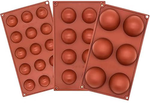 luoshuangfei，3Pcs Semi Sphere Chocolate Moulds, Sphere Silicone Mould, Chocolate Ball Mould, Chocolate Mould for Making Hot Chocolate Bombs, Cake Decoration, Jelly, Pudding.（6,8,15 Holes）