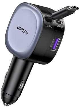 UGREEN Zigarettenanzünder USB C 75W Einziehbares Auto Ladegerät KFZ Ladegerät 60W USB C Schnellladegerät Handy Auto zubehör 12v USB Ladekabel Auto Adapter für iPhone 17, ipad, Galaxy S24/S25, GPS usw
