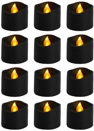 LOVIVER Lot de 12 Bougies Chauffe-Plat sans Flamme Noires à LED pour Cadeau de Vacances, Fausses Bougies Chauffe-Plat électriques à LED pour Table de Mariage, Flash Jaune