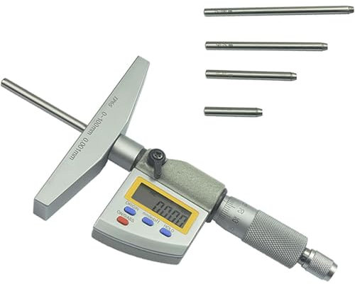 Digitales Tiefenmikrometer, Elektronischer Tiefenmesser Mit LED-Bildschirm, 4 Sonden (0–25/25–50/50–75/75–100 Mm), Sonde Kann Leicht Entfernt Werden. Für Fertigung, Bearbeitung Und Maschinenbau