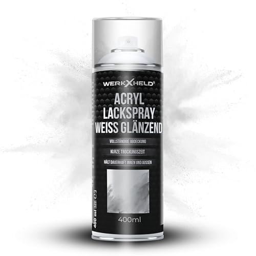 WerkXheld Sprühlack 400ml - Hochwertiges Lackspray Weiß glänzend RAL 9010, Vielseitig anwendbar auf Holz, Metall & Textil, Langlebiger Acryllack Spray