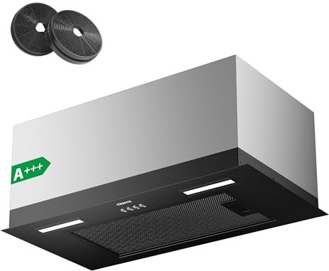 CIARRA CBCB6926A A+++ Einbau Dunstabzugshaube 60 cm breit Lüfterbaustein 650 m³/h Umluft Abluft Integrierte Einbauhaube 3 Leistungsstufen mit CBCF003 Aktivkohlefilter Edelstahl Schwarz