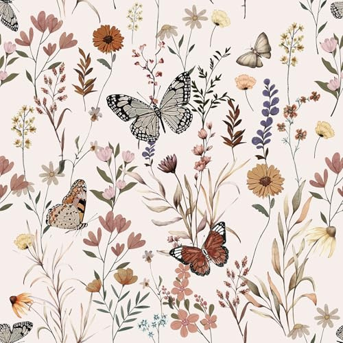 HPNIUB Schmetterling Blume Wild Tapete Wohnzimmer Natur Botanisch Wandbild