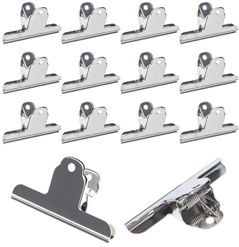 ZHYOPING Stora silver bulldogklämmor – 12-pack 75 mm metallpärmklämmor, kraftiga pappersklämmor, rostfritt stål bullhundklämmor för A4-dokument, ritbord, foton, hantverk, kontor och kök användning