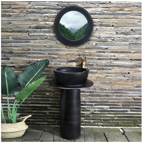 RDIAYDN Lavandino A Colonna Bagno in Ceramiche Vintage, Lavabo su Piedistallo, Lavabo da Bagno su Piedistallo con Troppopieno, Lavabo per Toilette, A Pavimento,4 Piece Set
