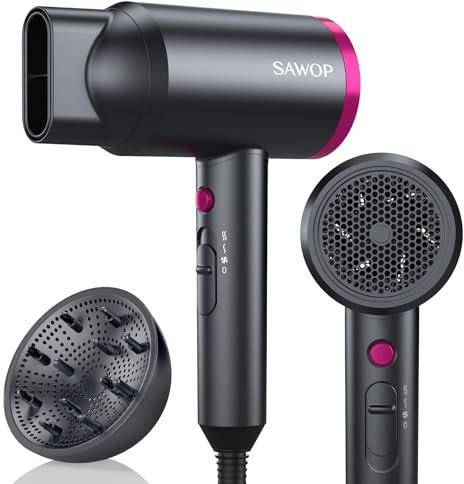 Sawop Phon Capelli Professionale Diffusore per Asciugacapelli Ionico per Capelli Ricci, Asciugacapelli da 1800W con Ugello, Asciugacapelli da Salone con Pulsante Caldo/Freddo per Donna/Uomo