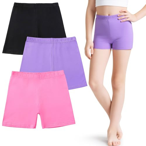 JinBei Girls Cycling Shorts Cotton Short Leggings Kids 3 Pack, 7-8 Years