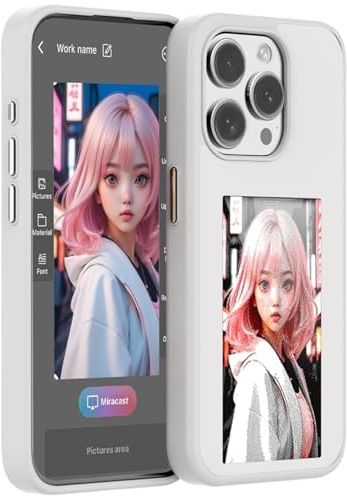 BAIR XS NFC Smart Display Phone Case with E-Ink Screen, Shockproof Protection for iPhone 16 Pro/Pro Max, 10.16 cm Display (White, iPhone 16 Pro Max)
