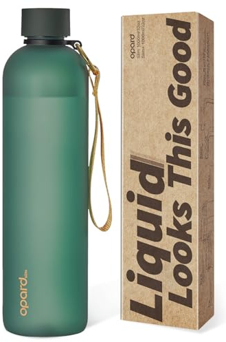 Opard Slim Trinkflasche 1l, Kohlensäure geeignet Wasserflasche, Water Bottle Spülmaschinenfest, BPA frei Plastik, Auslaufsicher Schraubverschluss, Flasche Sprudel geeignet Für Sport, Schule, Büro