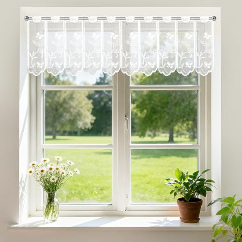 SHIQUAN Tenda da Bistrò Finestre Cucina Soggiorno Corte Semitrasparenti Bianco Tende130 X 45cm