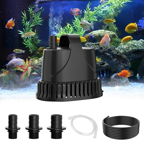 SMOOL 2000L/H 30W Water Pump High-Flow Quiet Submersible Pond Pump with 3m Cord for Aquarium/Fountain/Pond/Fish Tank, Includes 3 Suction Cups & 3 Nozzles (19/22/25mm) (30, Watts)