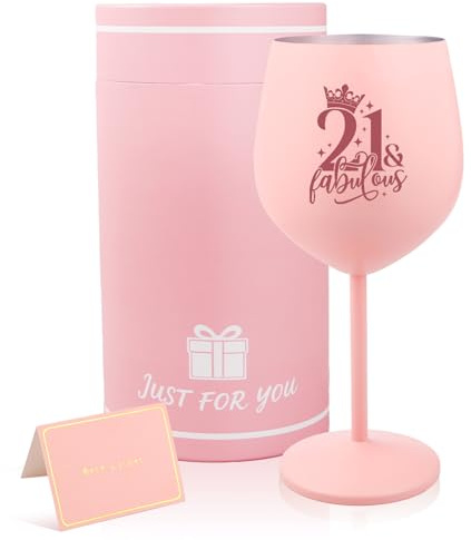 Bliceon 21st Birthday Gifts for Girls, Personalised Wine Glass Gift for Unusual Girls 21st Birthday Gifts, Anniversary, Party Decoration (Pink)