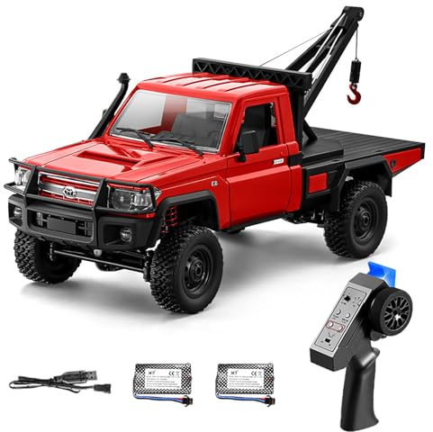 Hylukon Remote Control Truck Crane, 1:12 Scale 4WD Remote Control Crawler, 2.4Ghz Off-Road Toy Pickup Truck with Lights, All Terrain Wrecker Vehicle for Teens Adults (Red)