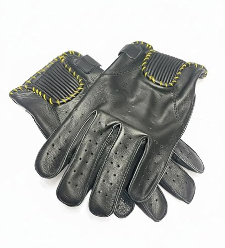 GEARX Guantes de piel de anilina suave para conducir en motocicleta, coche, garaje, Bobber Chopper Cruiser Rider, L