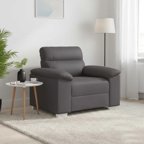 Runheo Sessel Grau 60 cm Kunstleder, Loungesofa mit Breiten Armlehnen, robustem Holz- und Metallgestell, pflegeleicht, für Wohnzimmer, Büro, Gästezimmer, bequemes Sitzen