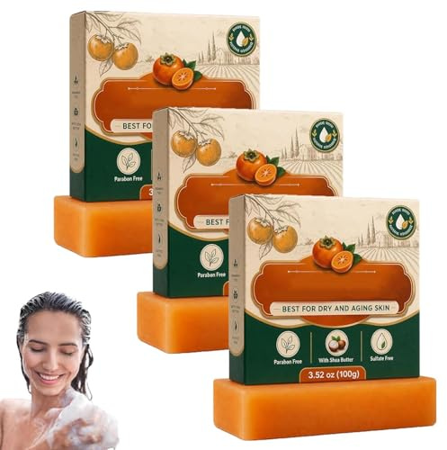 Sapone di persimmon, sapone naturale per combattere l'odore corporeo nonenale, per uomini e donne, per rimuovere gli odori corporei, sapone al cachi (3 pezzi)