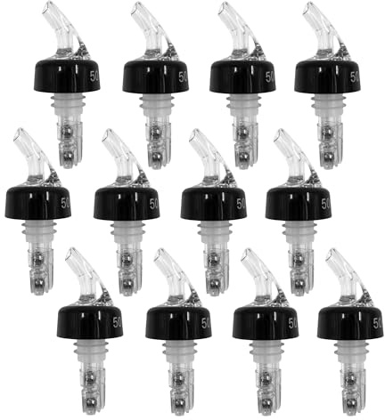 Chabrias Ltd 12 Pack 50ml Clear Measured Liquor Bottle Pourers UK Made, Not Government Stamped, Spirit Pourer Spouts for Quick Shots, Wine, Cocktails, Essential Home Bar Accessories