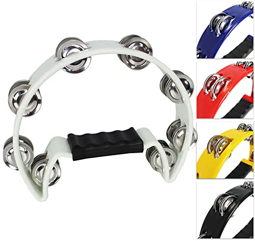 A-Star Halbmond-Tamburin, Double Jingle Bell Cutaway mit ergonomischem Griff – Sänger, Bands, Musiker, Musikunterricht – Weiß
