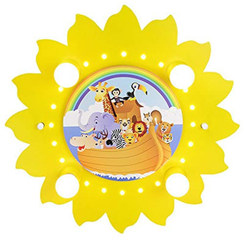 Elobra Deckenlampe Blüte mit Arche Noah Kinderzimmer Wandlampe Kinderlampe, gelb, mit Nachtlicht für Kind und Baby Einschlafhilfe