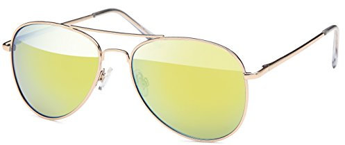 Sonnenbrille verspiegelt Pilotenbrille mit farbigen Glas und Feinzwirn Brillenbeutel aus Microfaser Fliegerbrille mit Federscharnieren an den Bügeln für normale Kopfformen - Glas orange, blau, grün (grün-verspiegelt)