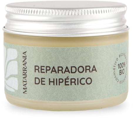 MATARRANIA Reparadora de Hipérico Bálsamo 100% Natural, Crema Regeneradora para Piel Dañada y Cicatrices Leves, Calmante para Irritaciones, Grietas y Marcas, Bálsamo Facial y Corporal Sin Agua