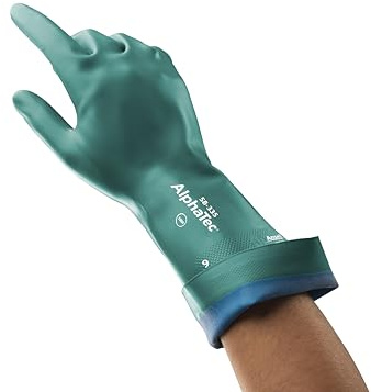 Ansell AlphaTec 58-335 Chemikalien-Nitril Arbeitshandschuhe, Hochleistungsfähige Nitrilmischung, Latexfrei-Handschuh Damen Herren, Grün, Größe XL (12 Paar)