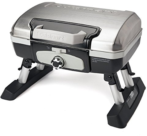 Cuisinart Petite Gourmet Portable Gas Grill, Compact & Lightweight Tabletop Small Grill for BBQs, Camping, Tailgates & Small Spaces, 5,500 BTU Burner Folding with Carry Handles, Stainless