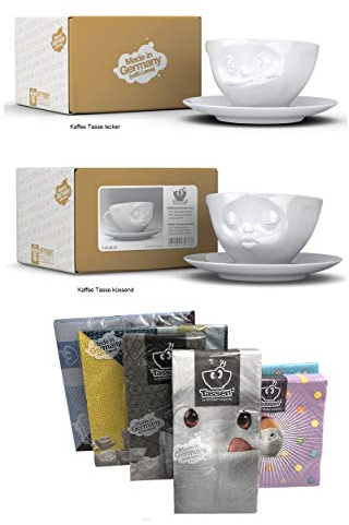 FIFTYEIGHT PRODUCTS Kaffeetassen 2er SET + Servietten, 200 ml, LECKER+KÜSSEND