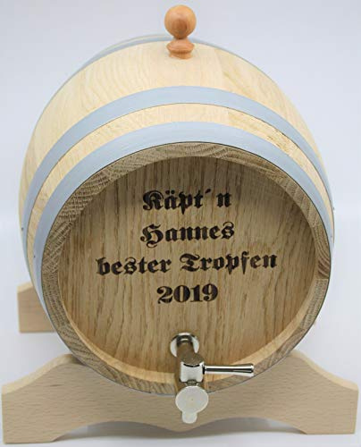 MAAJ® WEINFASS/WHISKYFASS/SCHNAPSFASS KOMPLETT AUS EICHENHOLZ 1,2,3,5,10L - MADE IN SLOWENIEN (10 L - Metallhahn - MIT Gravur)