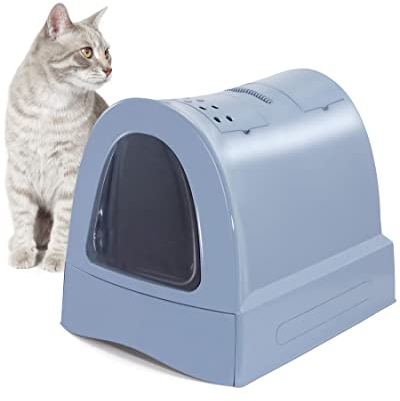 PETGARD Katzen-Klo mit Schublade - Tier-Toilette mit Schwingklappe - Hauben-Toilette mit Filter - Haustier-Klo - Katzen-Toilette mit Schaufel - Blau