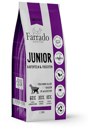 Farrado Welpenfutter | Puppy Junior getreidefrei & glutenfrei - Trockenfutter mit Lachs, Hering, Forelle (12 kg)